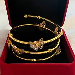 Vintage 23K Yellow Gold Spiral Design Butterfly Bangle Bracelet